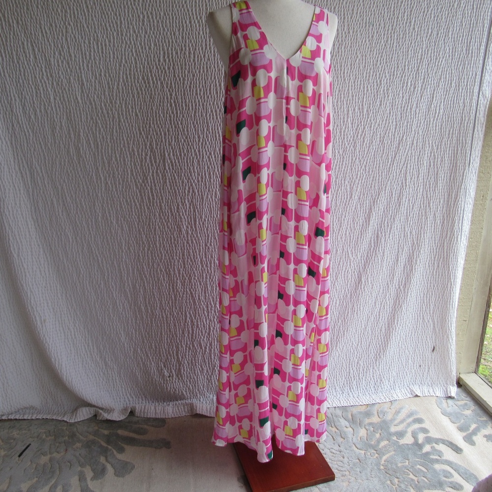 Soma Pink Geometric Print Maxi Dress with Yellow & Green Accents